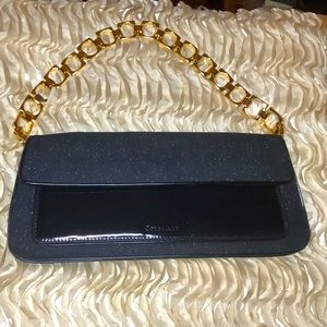 Cole HAAN Patent & Cloth Gold Tone Chain Purse